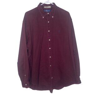 Ralph Lauren Button Down Shirt Mens XL Burgandy Heavy‎ Cotton Long Sleeve